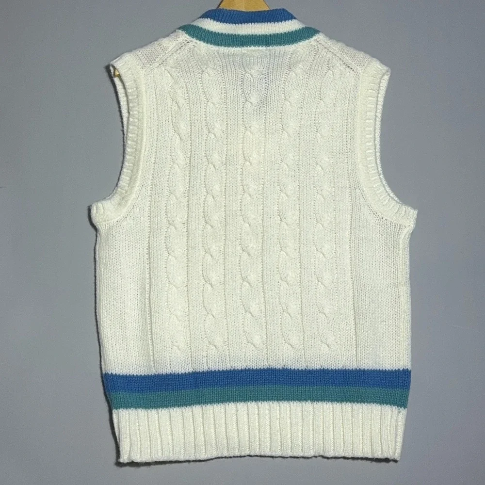 Izod Lacoste Cable Knit Vintage Sweater Vest Mens Size Medium White Preppy